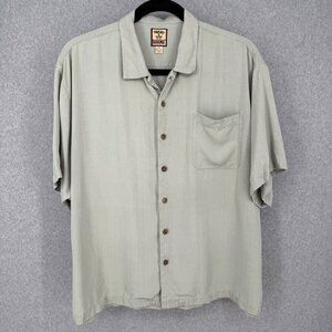 Tommy Bahama Mens Vintage 100% Silk Button Up Shirt Size XXL Green Camp Hawaiian